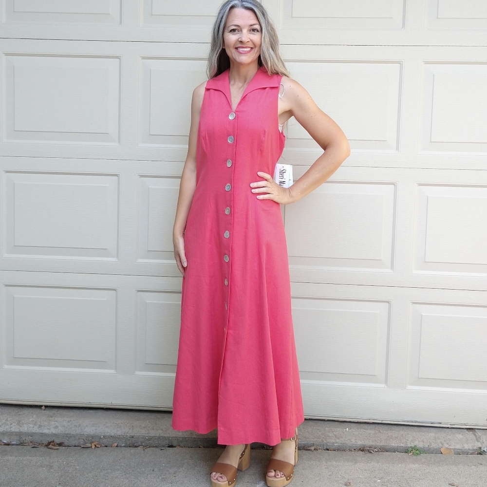vintage 1990's LINEN MAXI DRESS 90's M